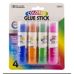 Bazic Washable Colored Glue Stick 8G/0.28 Oz, All Purpose Acid Glue Stick